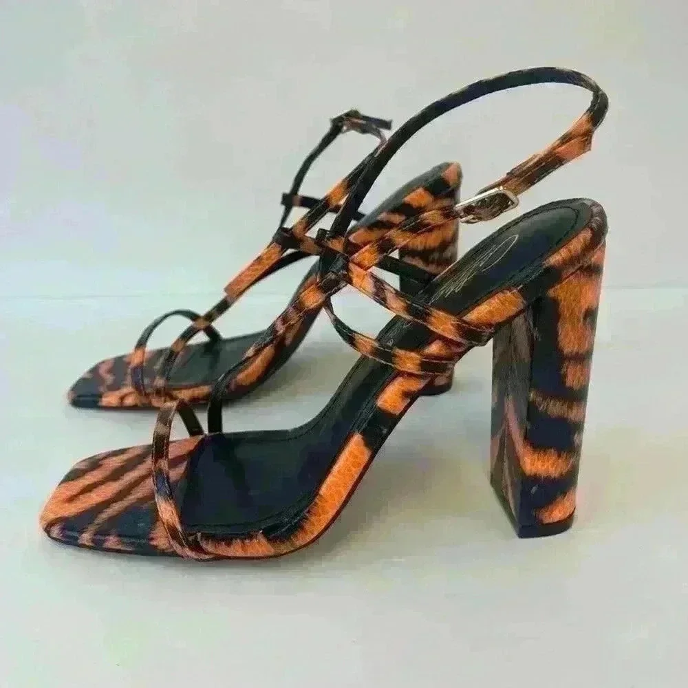 Orange & Black /High Heels Sandals/ Size Us 7
